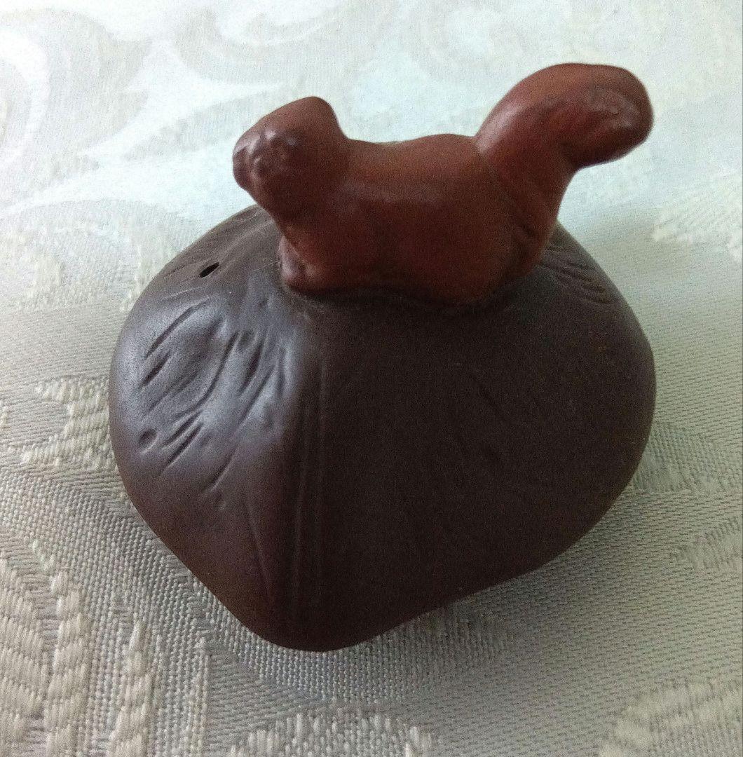 中国宜興　紫砂　急須 茶壺　在銘　煎茶道　リスのモチーフ