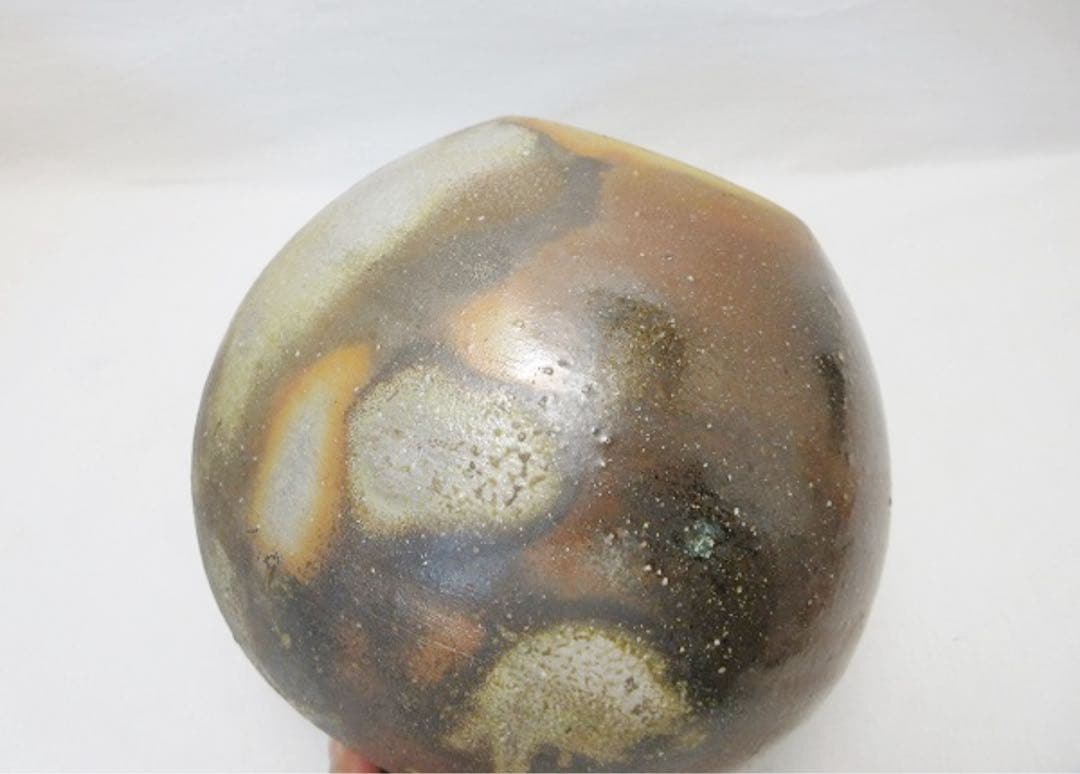 未使用 華道具 小西陶古造 備前焼 窯変 壺 花入 陶印 栞 花器 飾り壺 共箱