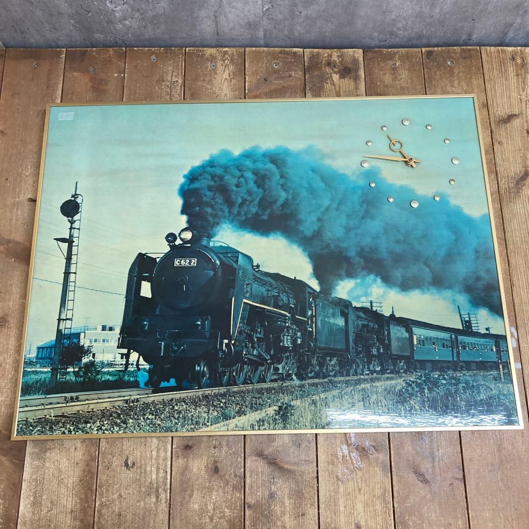 E-3 【希少・当時物】SL C62 2 パネル時計 蒸気機関車 壁掛け時計 鉄