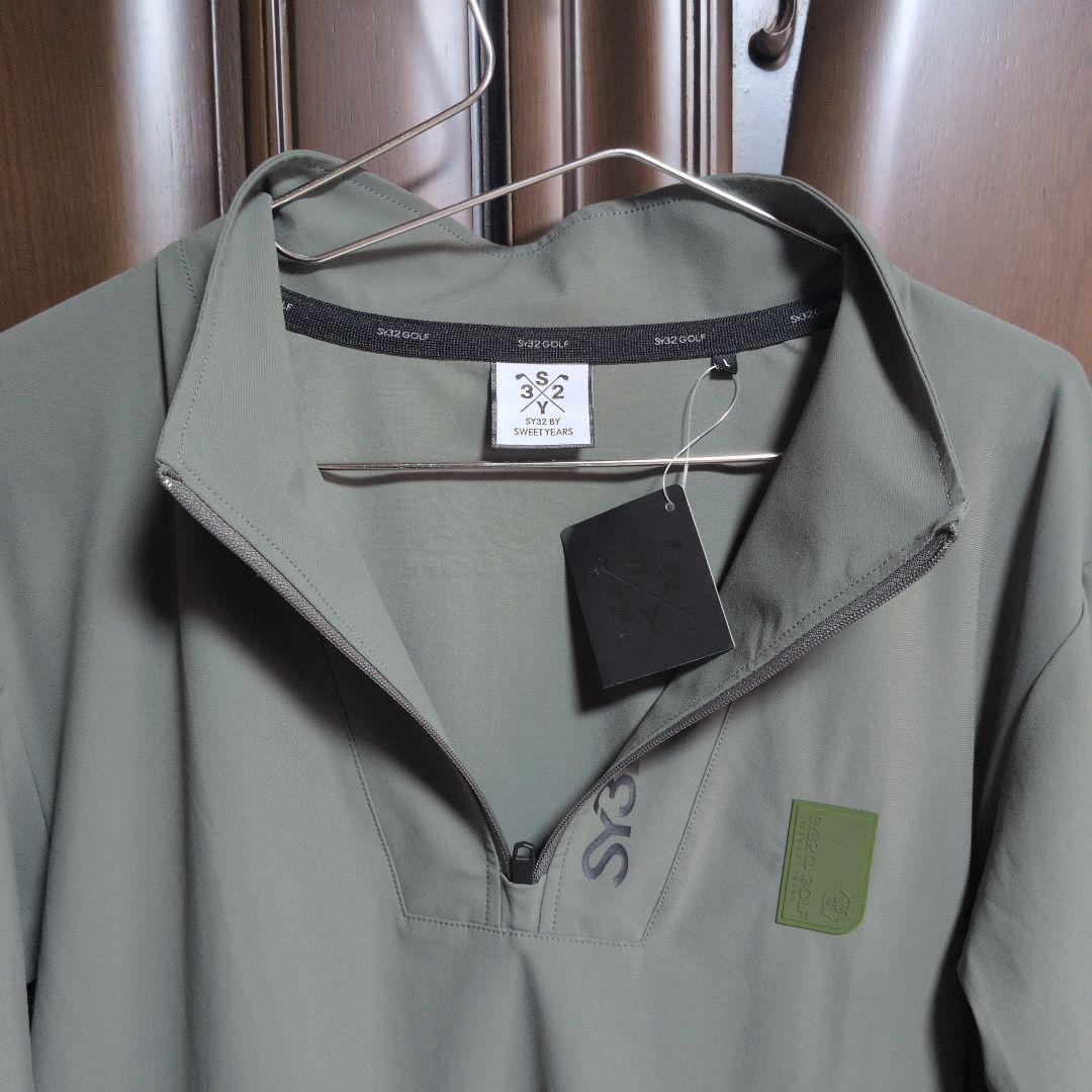 SY32 :メンズ:Lサイズ:ハーフジップ長袖シャツ:オリーブ色
