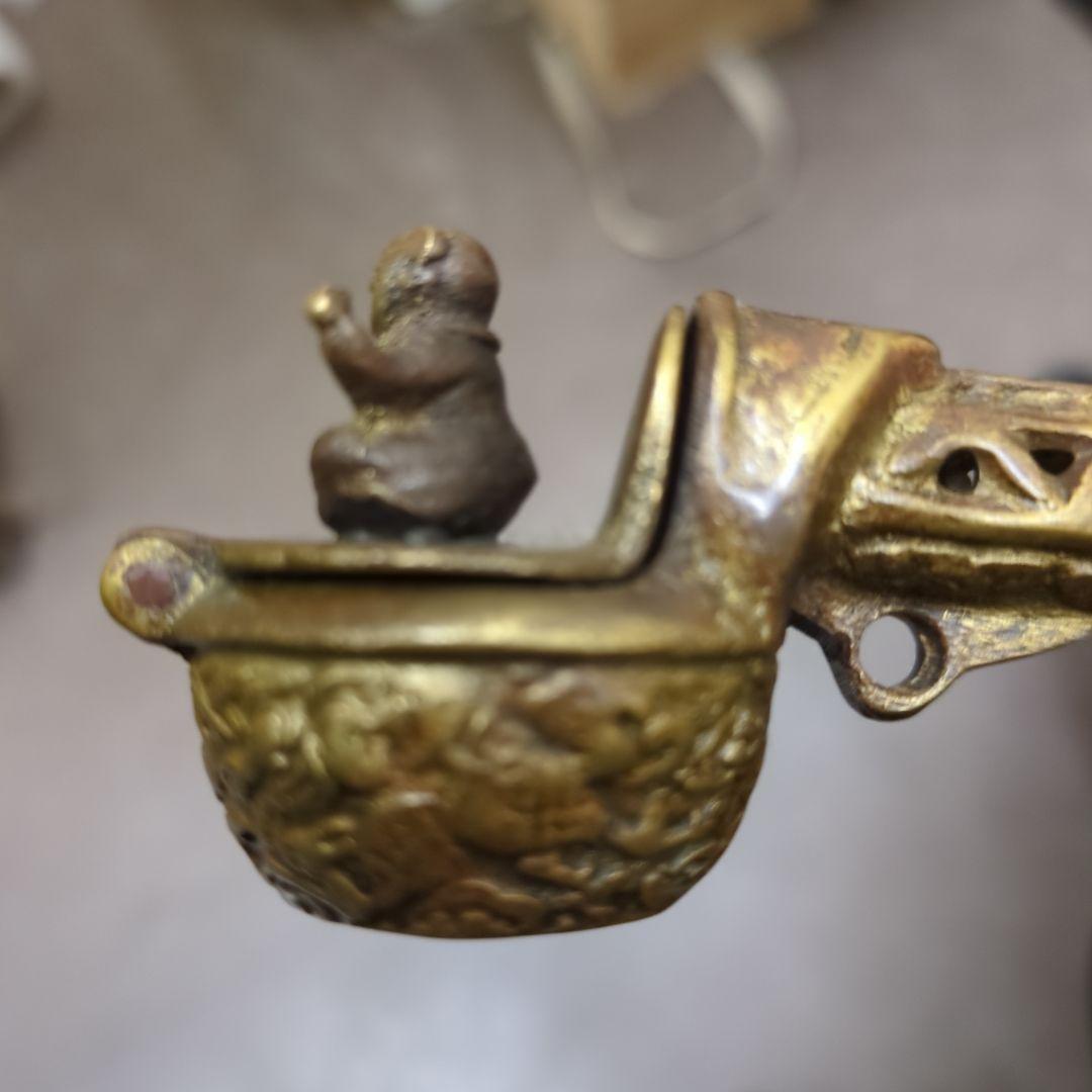 骨董　矢立て　唐子　金属　筆入れ　墨入れ　書道具　銅