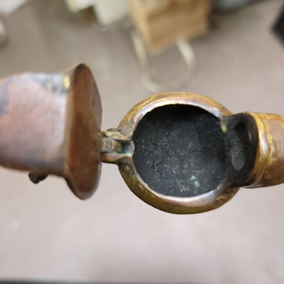 骨董　矢立て　唐子　金属　筆入れ　墨入れ　書道具　銅