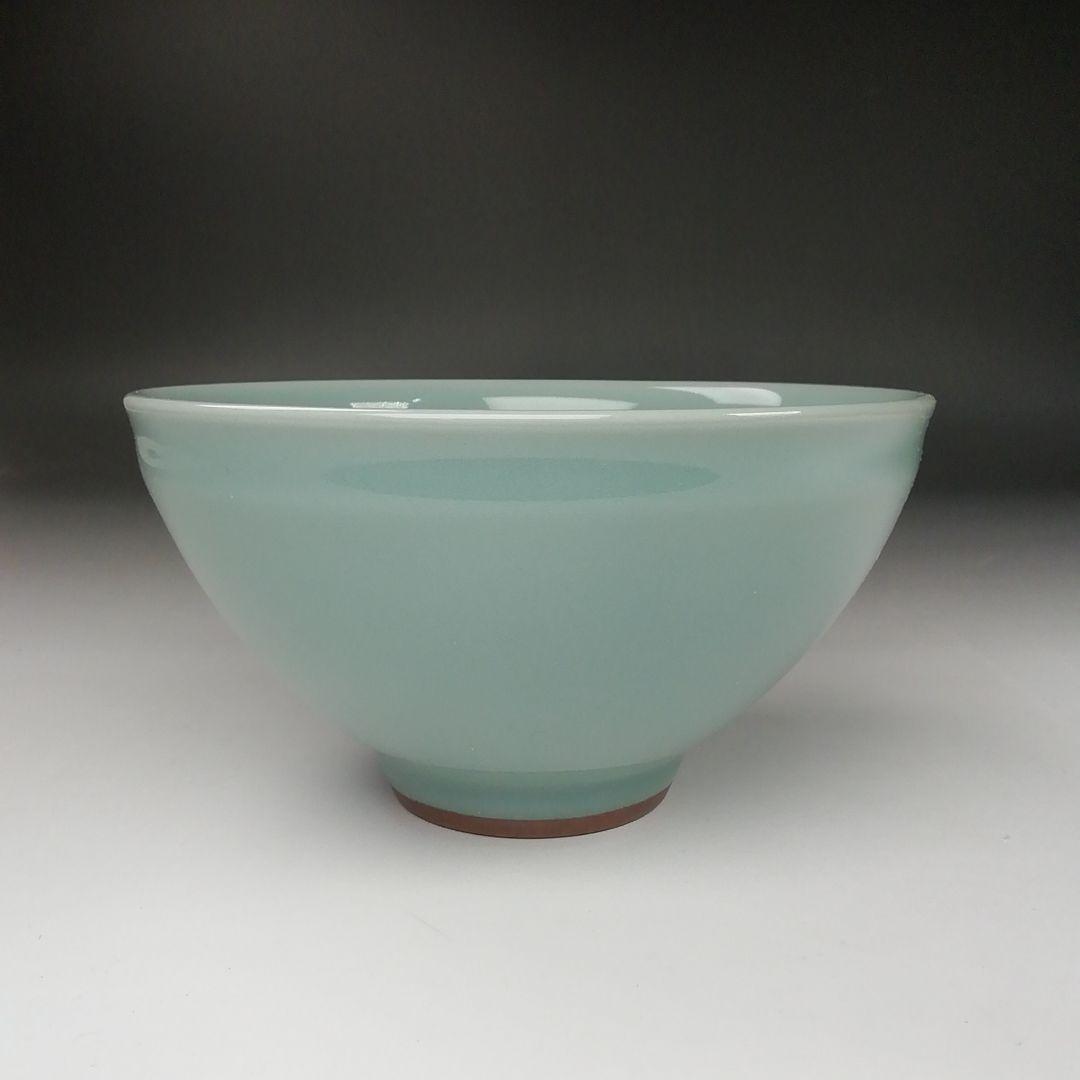 Ｔ３７５　茶碗　『青瓷　茶碗』『米沢久 造』　共箱　抹茶碗　茶道具