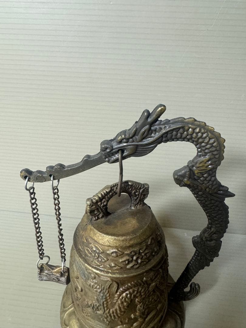 2404 中国骨董　銅器　龍鐘  吊り鐘　康熙年製銘　置物　時代物