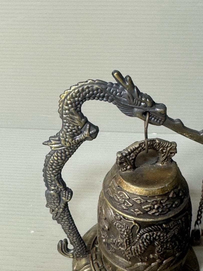 2404 中国骨董　銅器　龍鐘  吊り鐘　康熙年製銘　置物　時代物