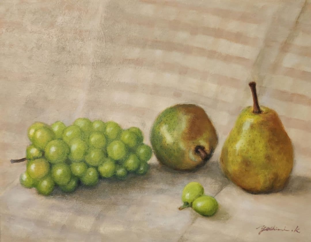 #1392　「実りの秋」　F6号額縁入、油彩画、静物画、原画