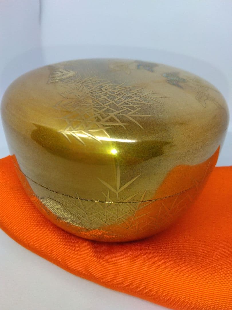 雁に葦蒔絵 大平棗 落雁 螺鈿 茶道具