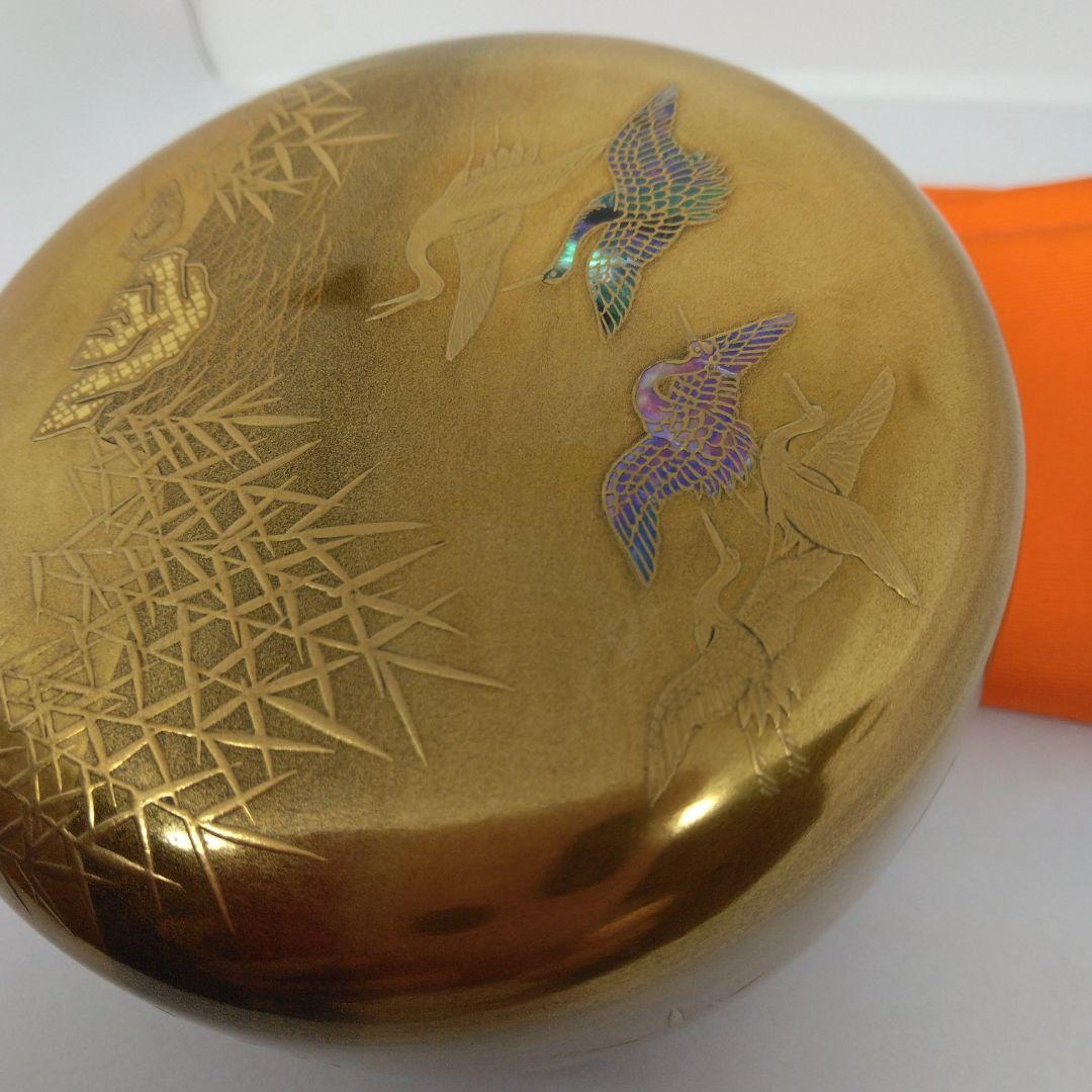 雁に葦蒔絵 大平棗 落雁 螺鈿 茶道具