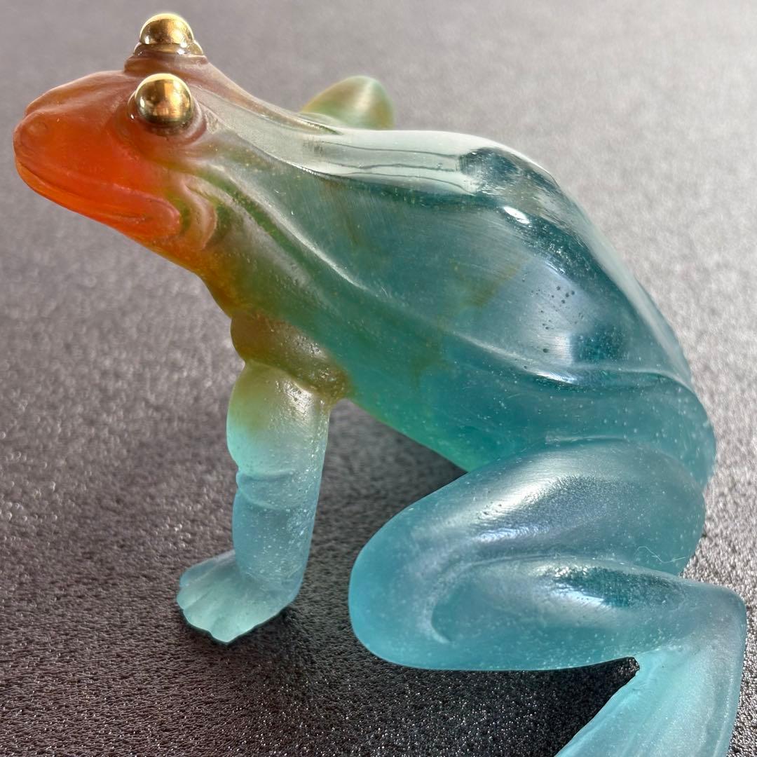 緑　カエル　蛙　ドーム　フランス　置物　ナンシー　ガレ　アンティーク　クリスタル