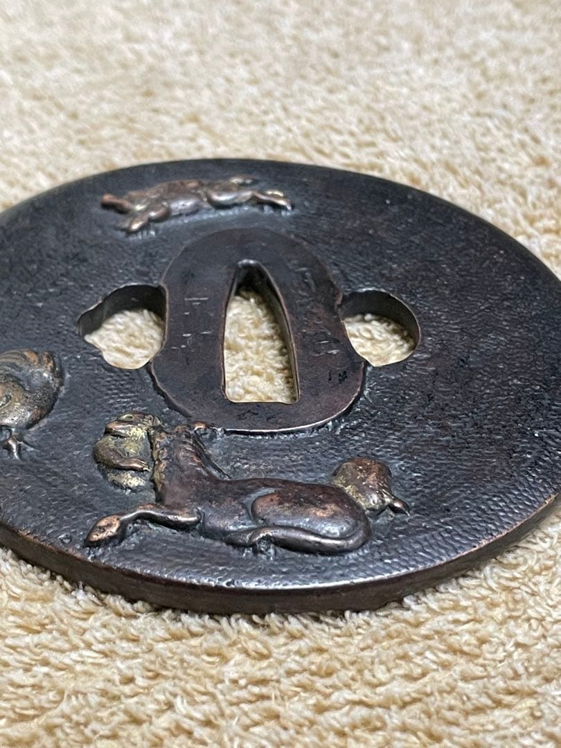 ■江戸後期金工師在銘赤銅鍔■明治期■鍔■日本刀　武具　刀装具　古美術　武士　縁起