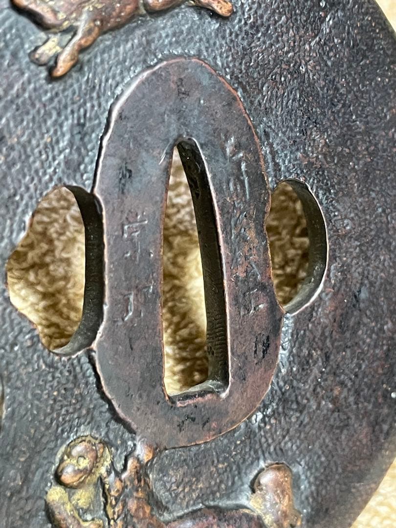 ■江戸後期金工師在銘赤銅鍔■明治期■鍔■日本刀　武具　刀装具　古美術　武士　縁起