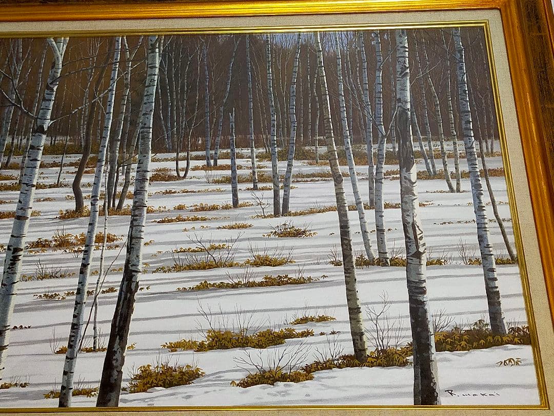 【希少】若井良一「 雪の白樺林 」 大作 油彩 元三軌会員、文部大臣奨賞 20号