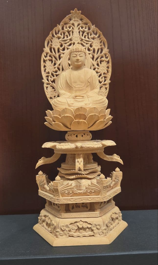 仏像　釈迦如来座像　木彫　柘植　2.5寸