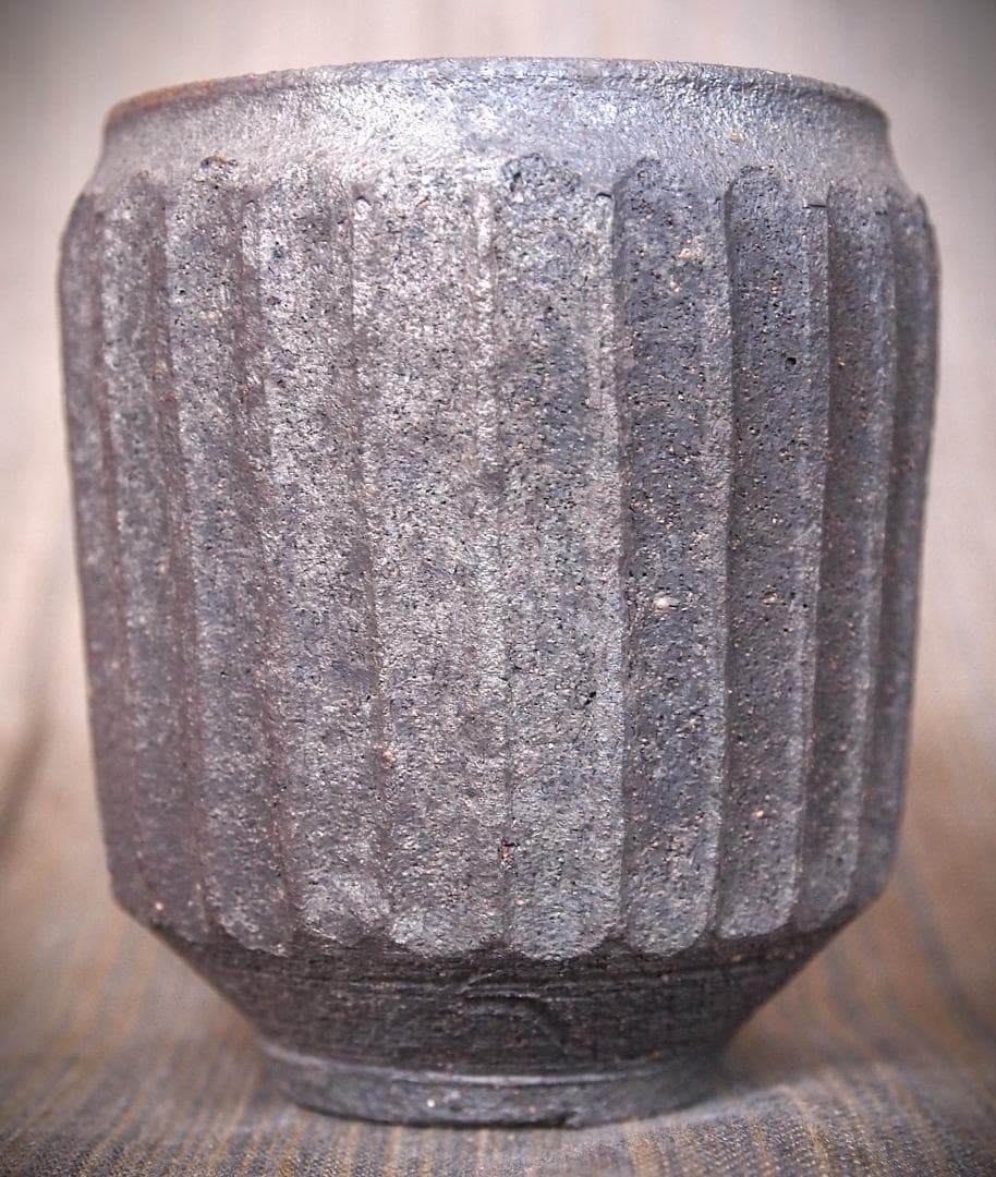 希少作★中里隆★焼き締めしのぎ文湯のみ★栞