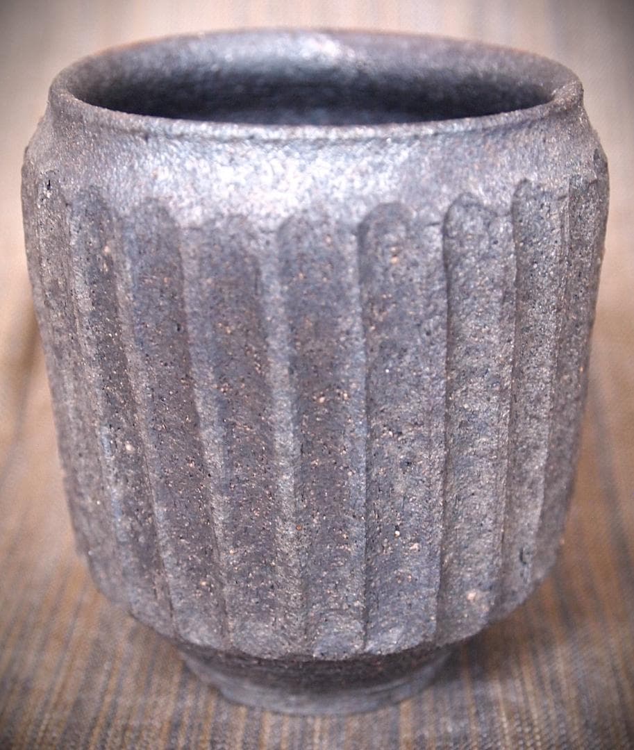 希少作★中里隆★焼き締めしのぎ文湯のみ★栞