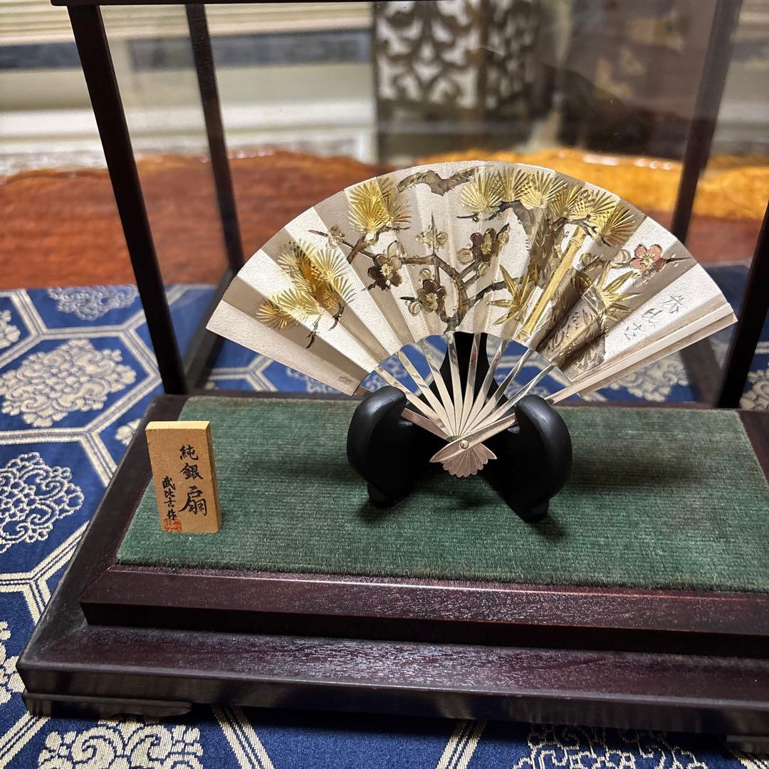 G*G様 純銀金色装飾の扇子 置物