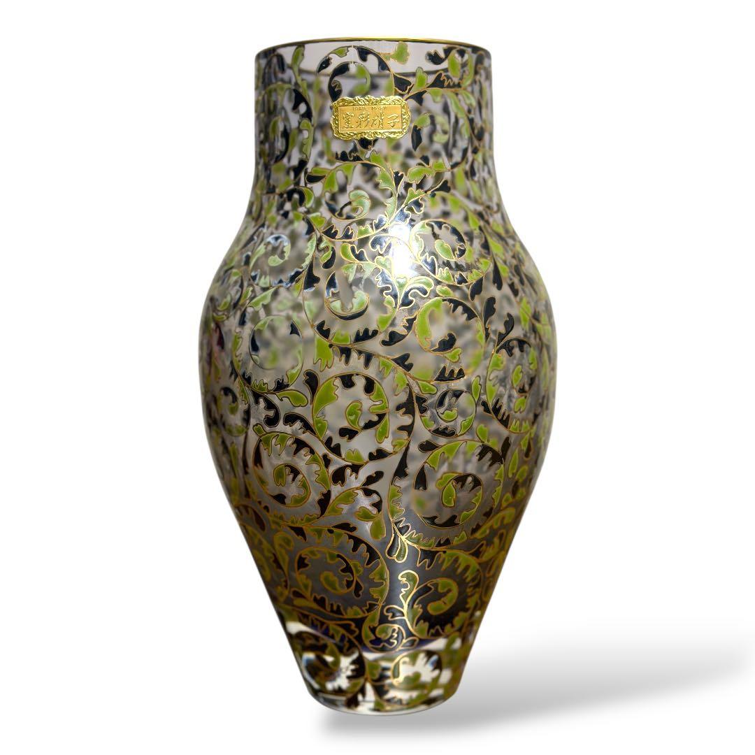 《入手困難&美品》雨宮喜能登作 窯彩硝子花瓶 共箱入 透明 クリア