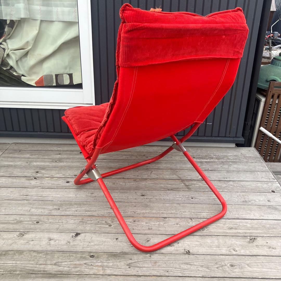 昭和レトロ 太郎&花子の家具 鉄製フレーム コーデュロイアウトドアチェア 赤