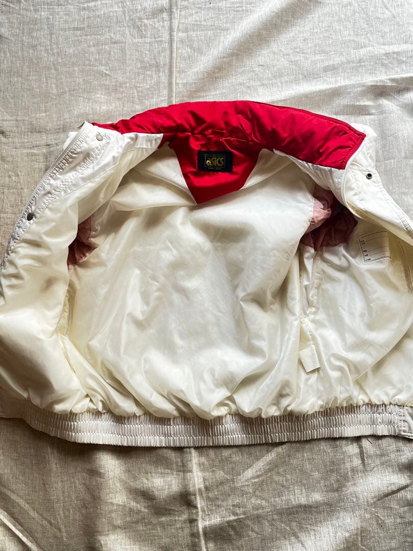 ASICS スキーウェア　ベスト　オーダーメイド　古着　ホワイト レッド