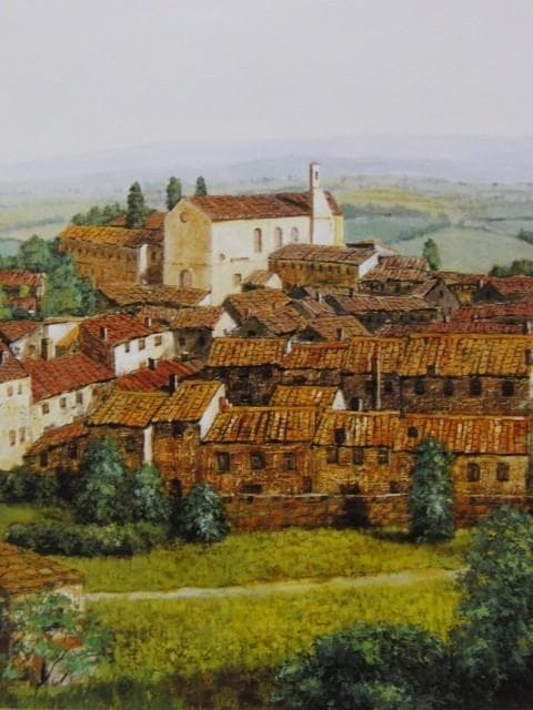 今関アキラコ、【丘の街（イタリア）】、希少な画集画、新品高級額