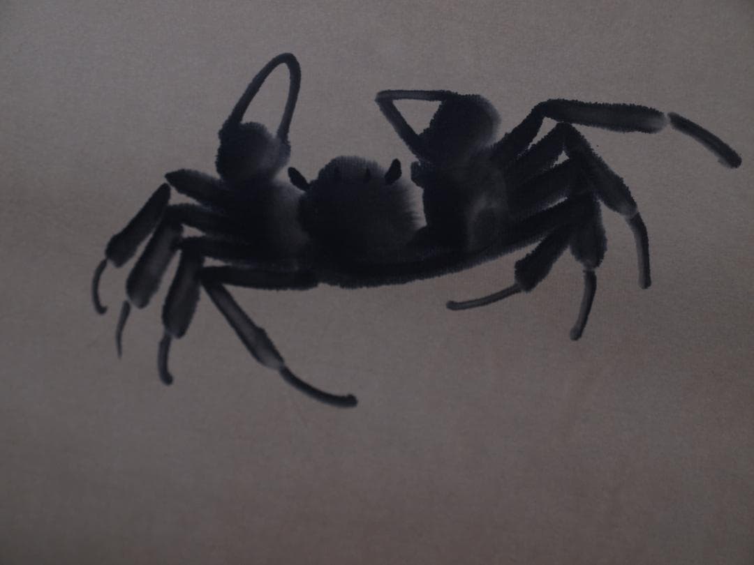 骨董市仕入れ品　中国近時代 白石作 螃蟹図 掛軸 DE642C8-3