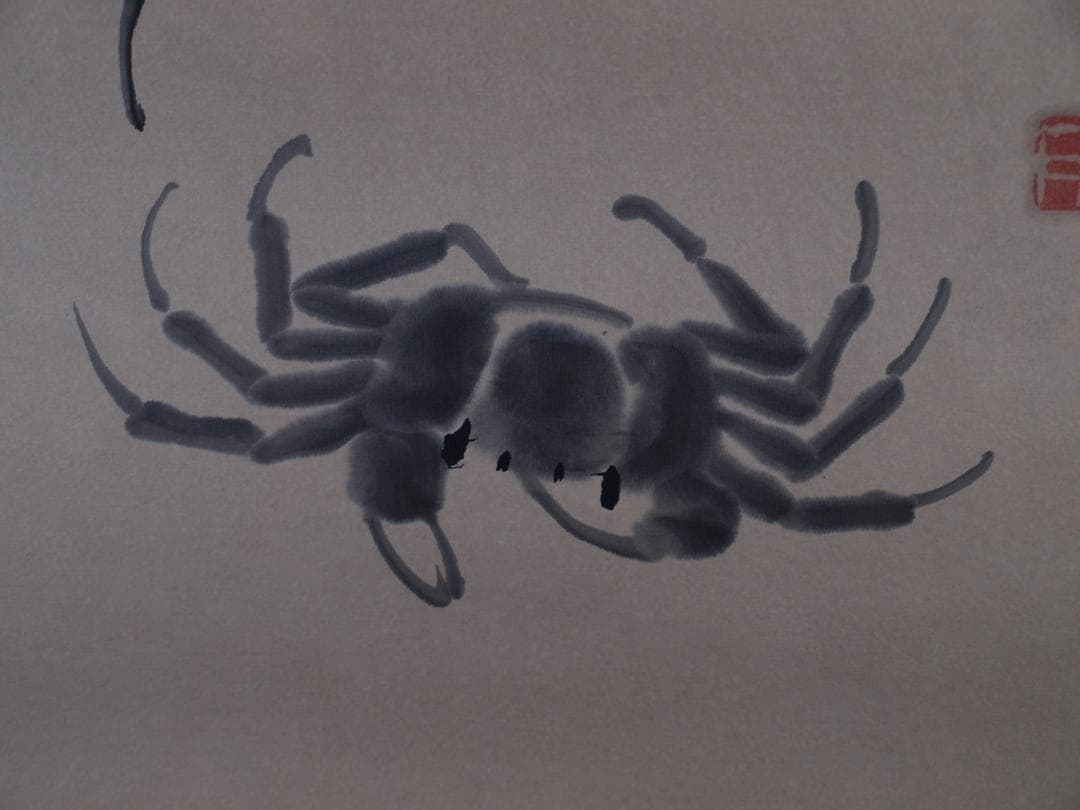 骨董市仕入れ品　中国近時代 白石作 螃蟹図 掛軸 DE642C8-3