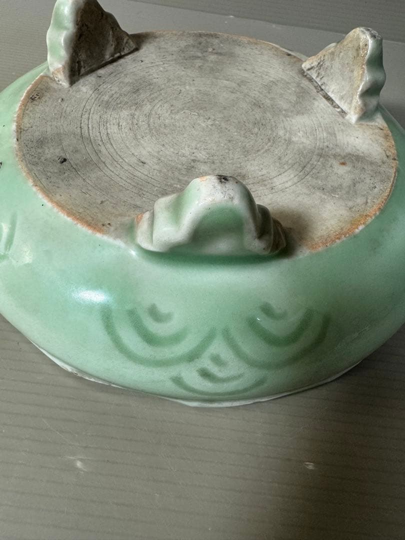 2420 古美術　青磁　三足　菓子鉢　時代物