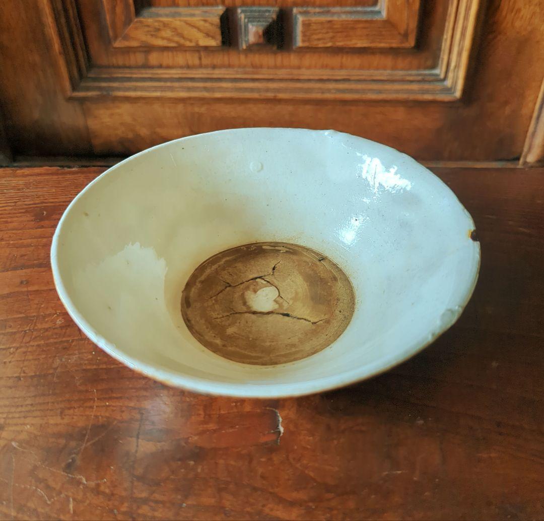 磁州窯茶碗 絵高麗形 天目釉、白釉 蛇の目釉剥ぎ 元〜明