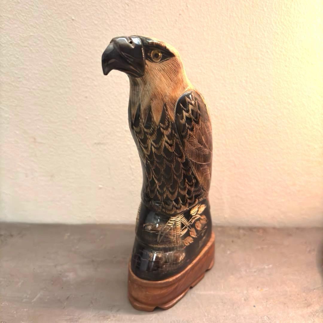 水牛の角　彫刻　民藝　鷲　アメリカ
