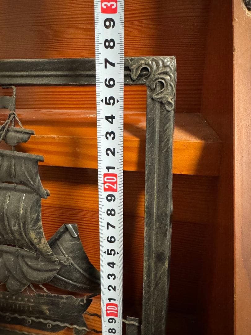 船の金属製装飾アート　アンティーク　インテリア　帆船　額縁　アルミ