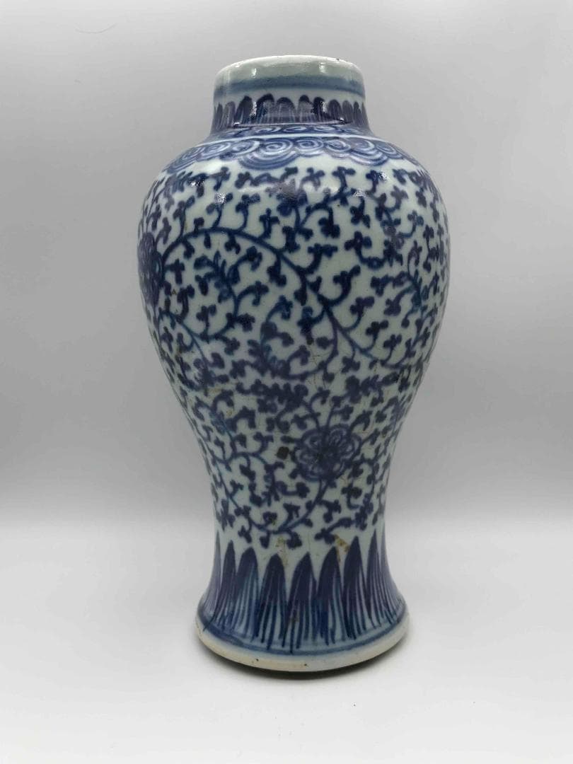 清雍正時代　染付 青花唐草花卉文梅瓶　旧家コレクション　唐物　景徳鎮(D-62)