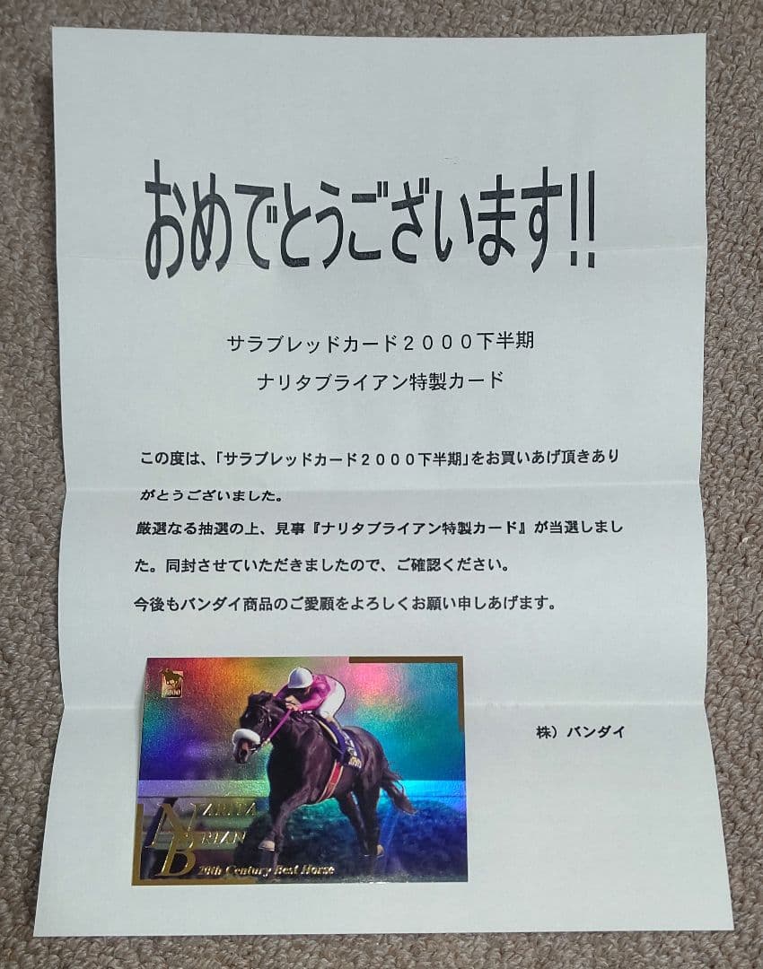 ナリタブライアン特製カード(キャンペーン当選品)
