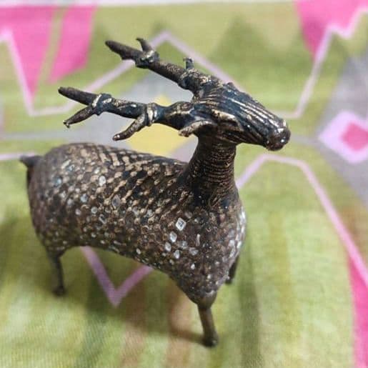 【アンティーク】インドの鋳造工芸品✨牡鹿のブロンズ像
