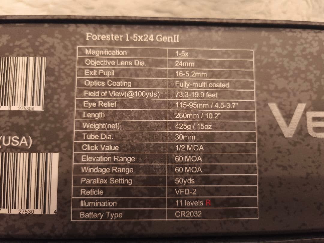 Vector Optics Forester 1-5x24 GenII　おまけ付