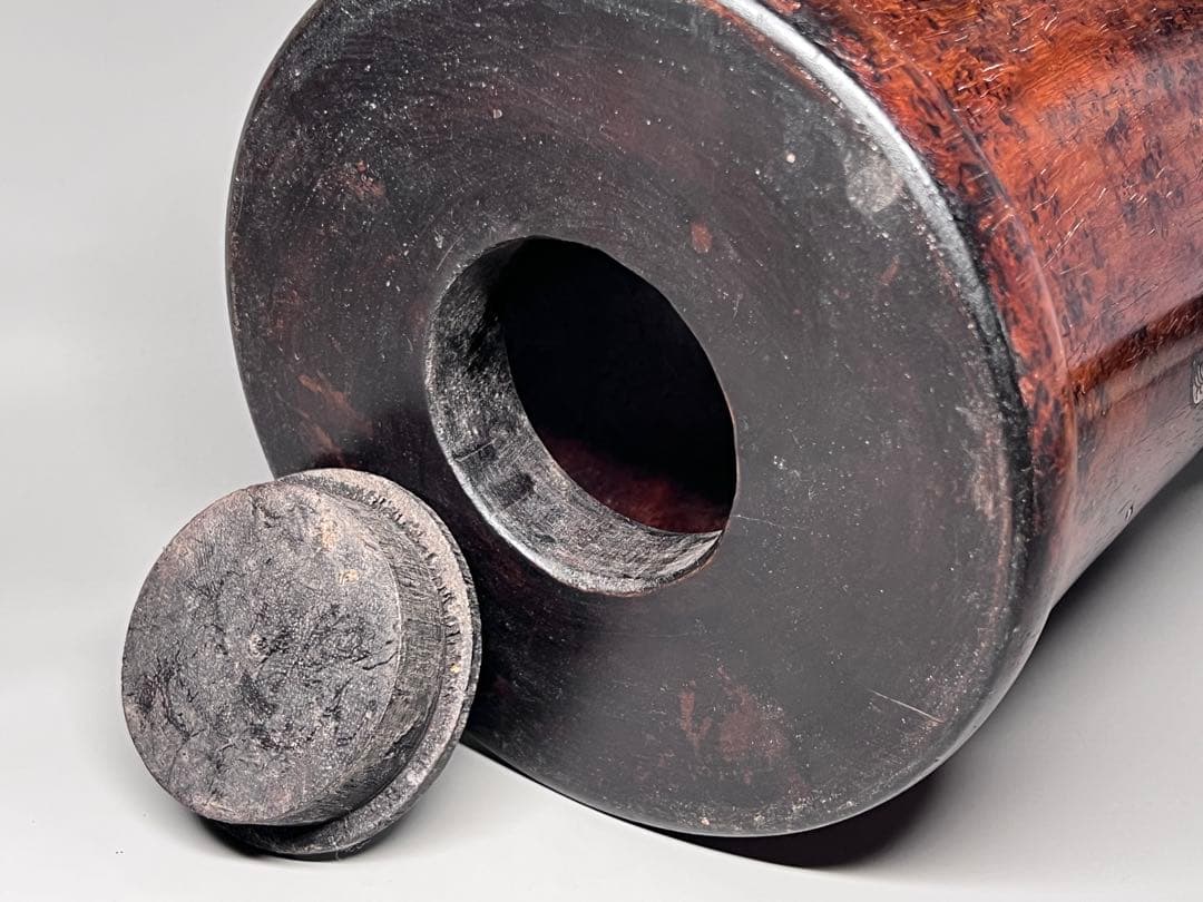 古美術　唐木　黄花梨　筆筒　筆立　螺鈿花紋　文房具　木製　置物　時代物　旧蔵