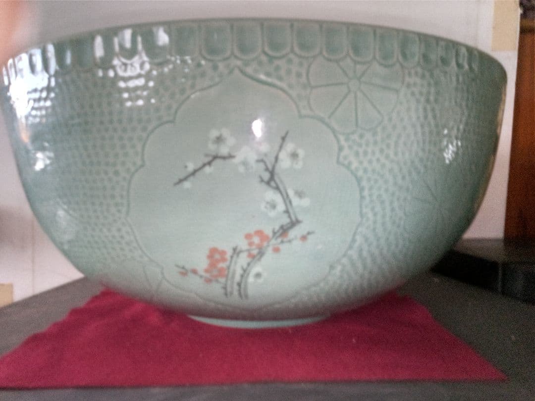 大型　青磁　睡蓮鉢　水鉢