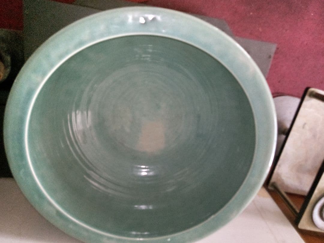 大型　青磁　睡蓮鉢　水鉢