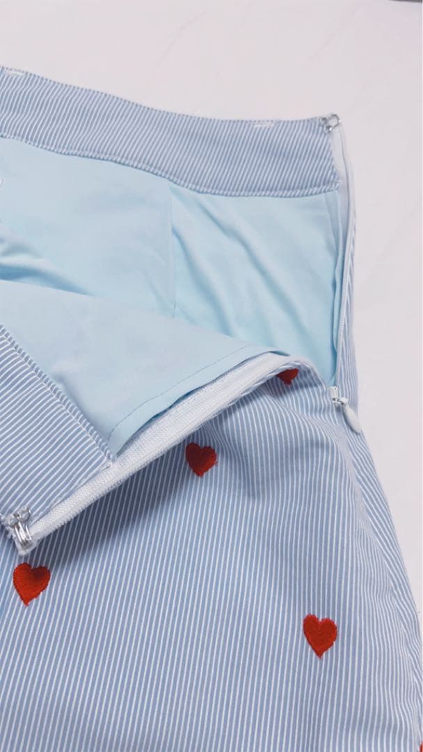 ジャックバニー ボックスプリーツスカート ストライプ 水色 ハート キュロット0