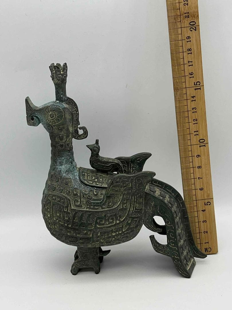 明時代 巴蜀青銅鳥型置物 鳥型蓋付き　ブロンズ 極最工　古置物　(A-38)