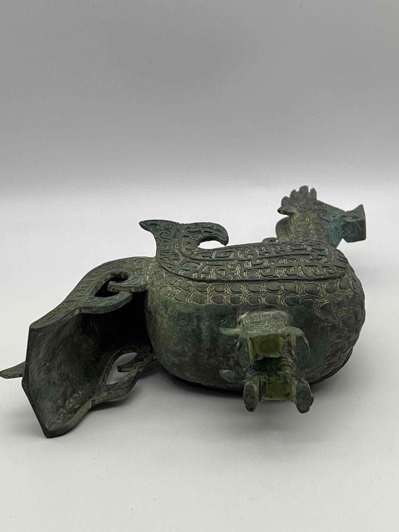 明時代 巴蜀青銅鳥型置物 鳥型蓋付き　ブロンズ 極最工　古置物　(A-38)