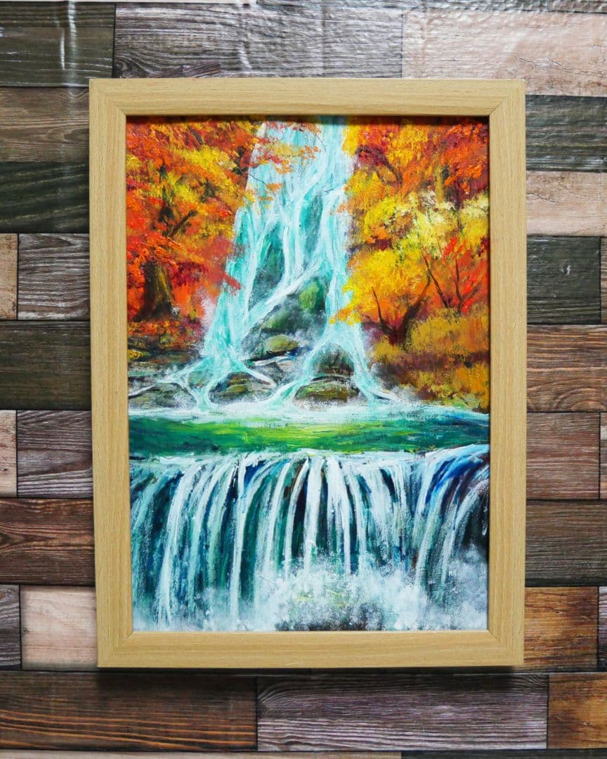 油絵 絵画 【紅葉の滝】