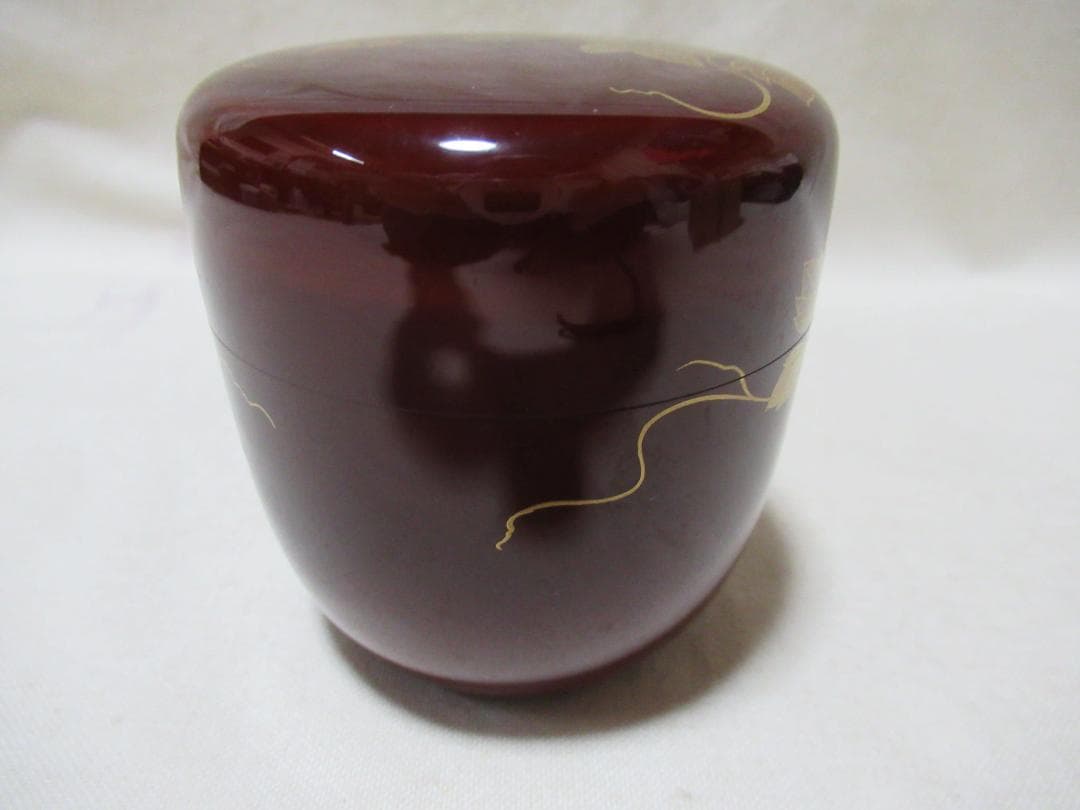 加賀蒔絵師中村宗尹造　溜塗に鉄仙絵　大棗　共箱