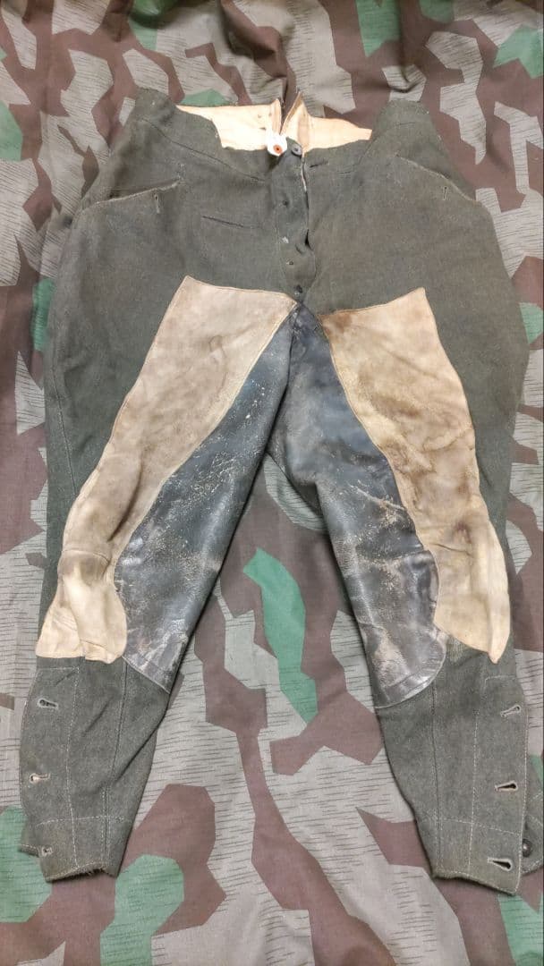 【実物】WWⅡドイツ軍騎兵下士官乗馬ズボン☆革当て付き☆コレクション用