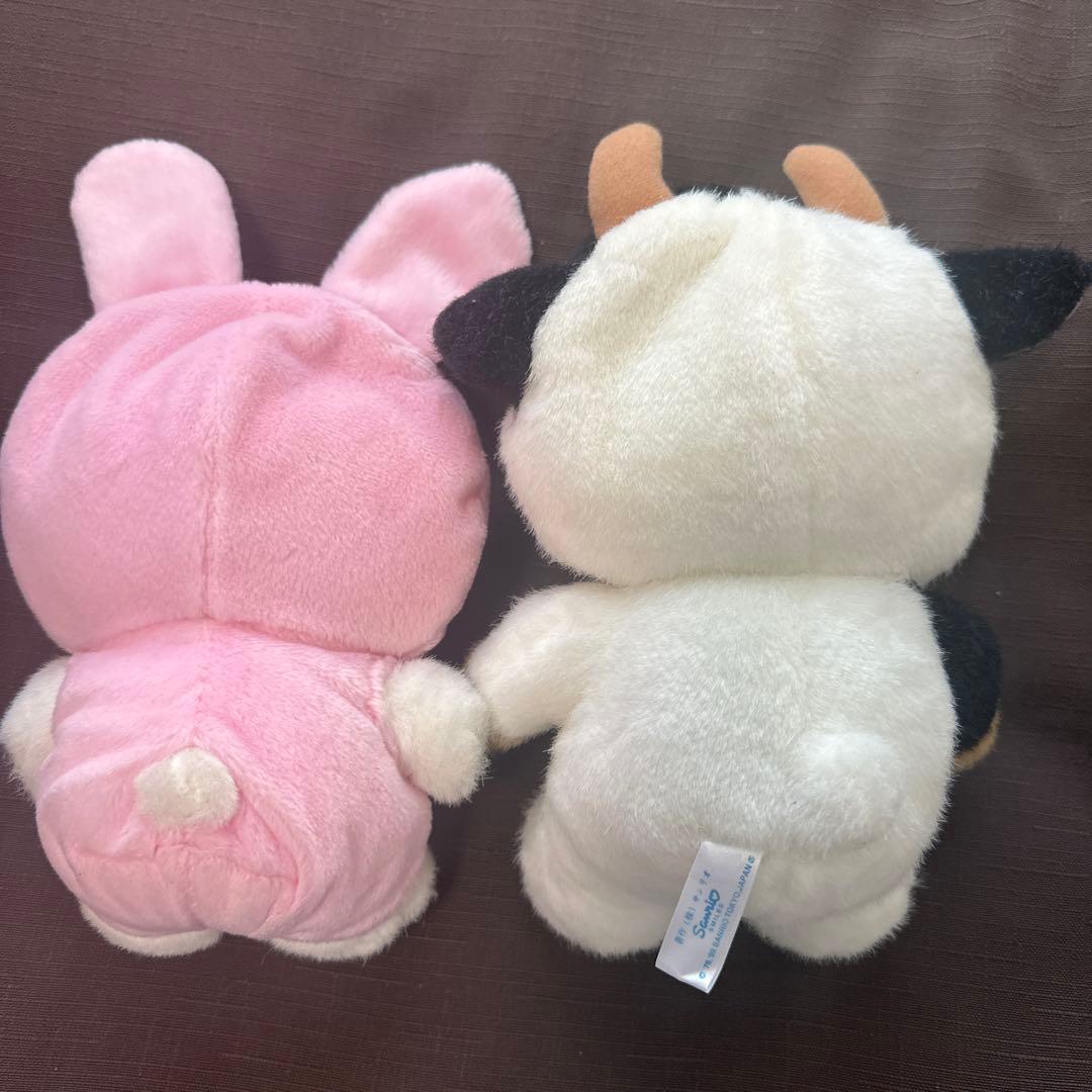 【希少】変身キティちゃん！うさぎ&牛ぬいぐるみ2点セット　被り物　着ぐるみキティ