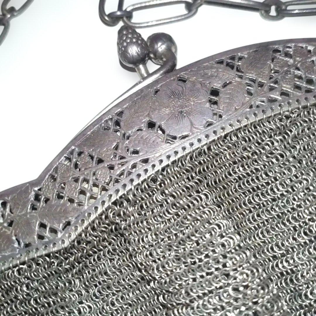 レティキュール　アンティーク　シルバー　銀製　純銀　ヨーロッパ　花　鳥　模様