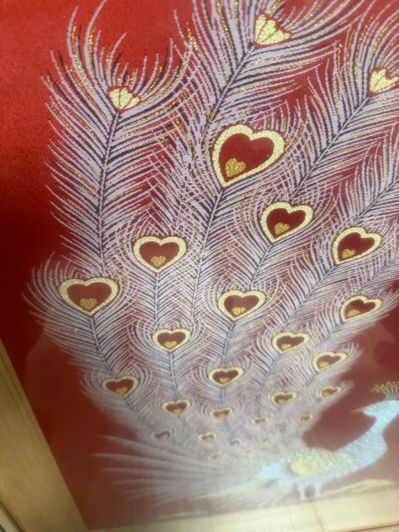 昭和レトロ 西陣織 壁画 孔雀図 額装 西陣絨 未使用品 元箱付 ヴィンテージ