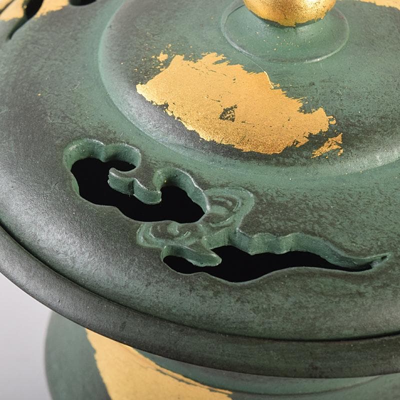 平安　秦蔵六造　塗金銅香炉　「瑞雲」　共箱　D　R7792