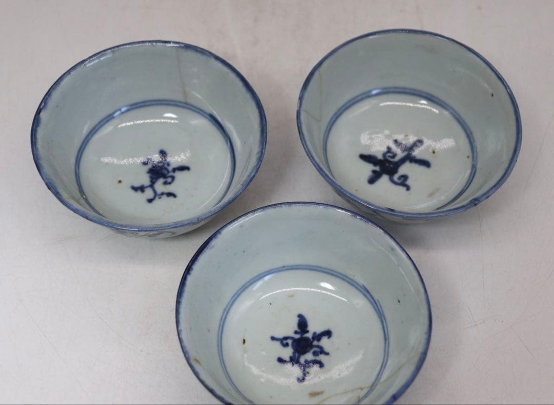 中国　清時代　染付　湯呑み3点　送料込み250131