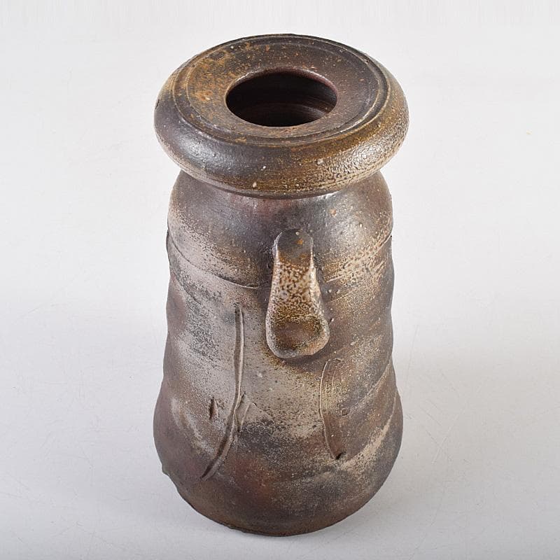 備前焼　人間国宝　金重陶陽作　花入　共布　道明識箱　D　R8519B