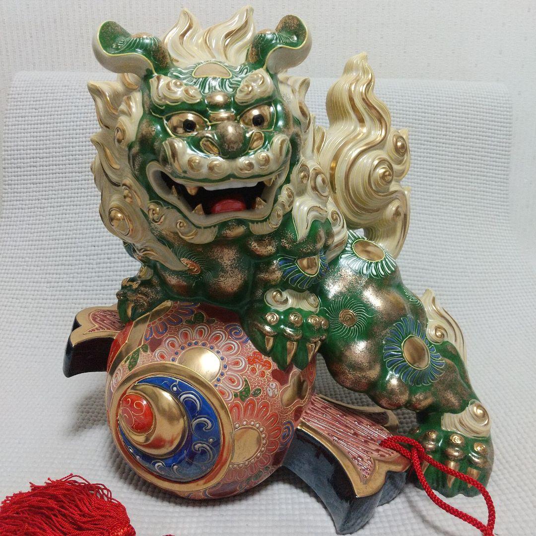 N*n様 打出の小槌♪30cm狛犬 レア色 金運/魔除け 九谷焼
